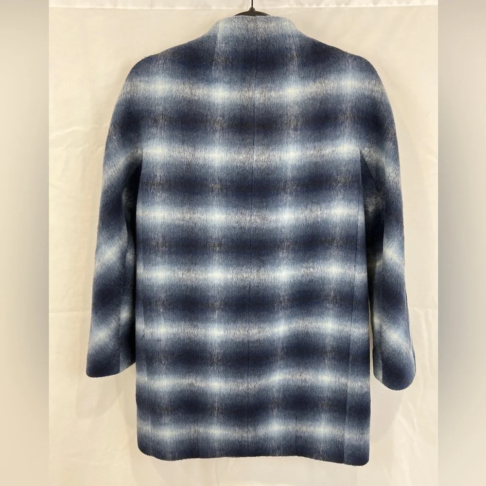 Kate Spade‎ Dorothy Blue Check/Plaid Wool Blend Coat With Bow Accent